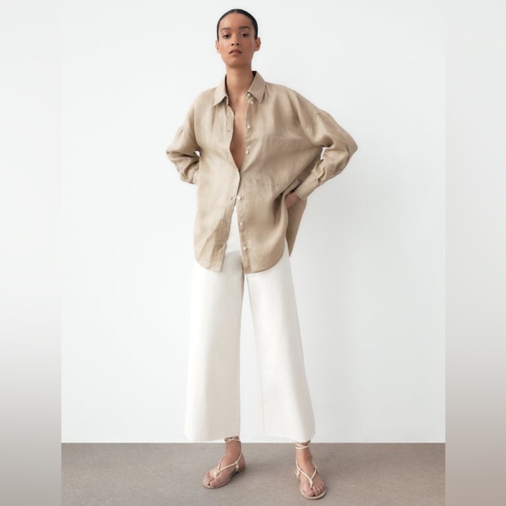 ZARA beige linen shirt with pockets